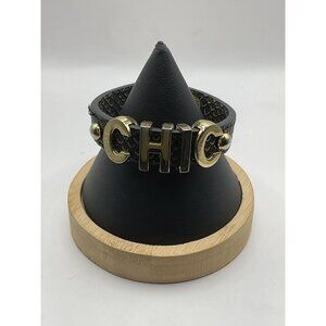 BCBGeneration Black Gold Chic Bracelet Leather Snake Texture Adjustable